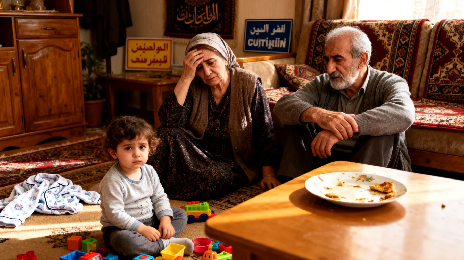 Büyükanne ve büyükbaba, küçük torunlarının günlük rutinlerde (yemek yeme, oyuncakları toplama, giyinme, uyku saati) iş birliği yapmamasından ve sürekli direnmesinden dolayı zorlanıyor. Torunlar her basit görevde oyalanıyor, dikkatlerini dağıtıyor ve büyükanne-büyükbabanın ricalarını görmezden geliyor."