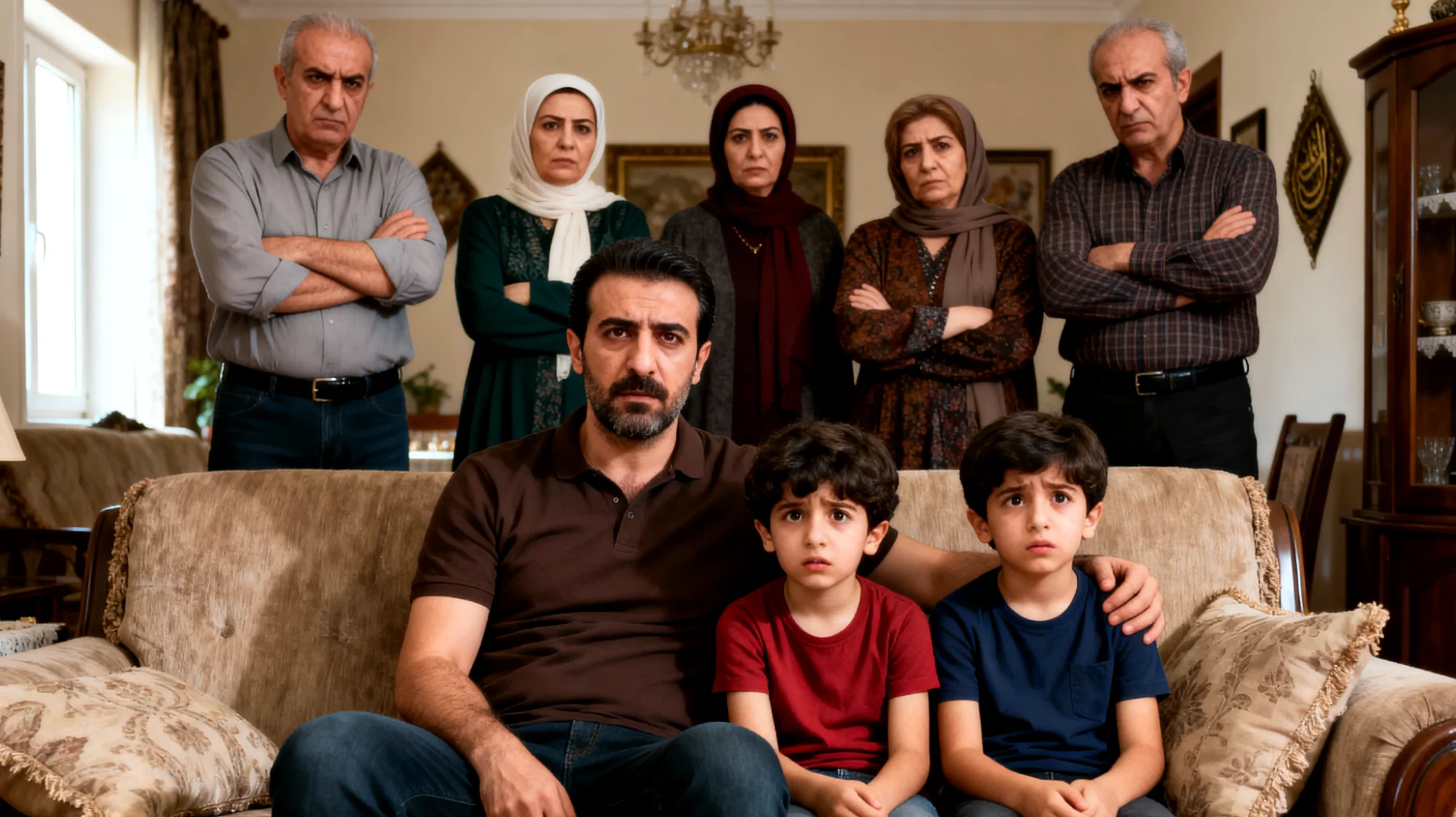 Baba, çocuklarını yetiştirirken kendi ebeveynlerinin uyguladığı yöntemlerden farklı bir yaklaşım benimsemek istiyor ancak büyükanne ve büyükbaba geleneksel değerlerin terk edildiğini düşünerek sürekli eleştiriler yapıyor ve farklı kurallar koyuyor. Bu durum çocukların kafasını karıştırıyor ve aile içinde gerilim yaratıyor."