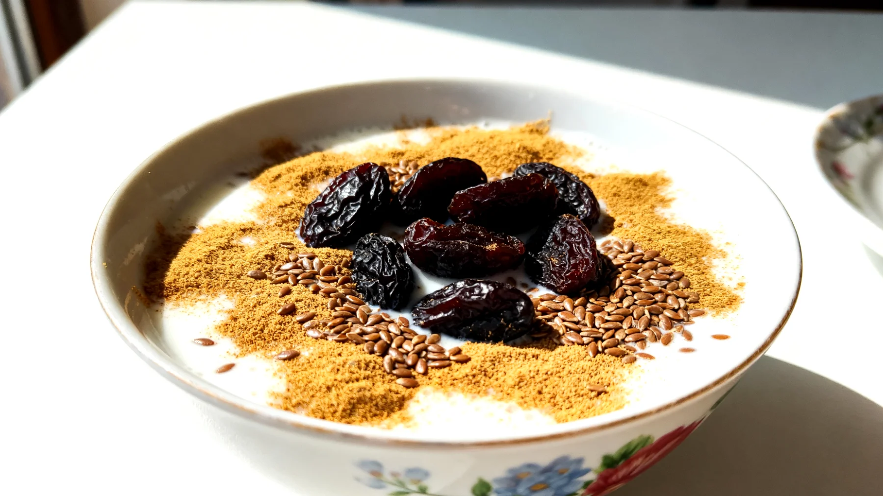 Kefir con semi di lino macinati e prugne secche"