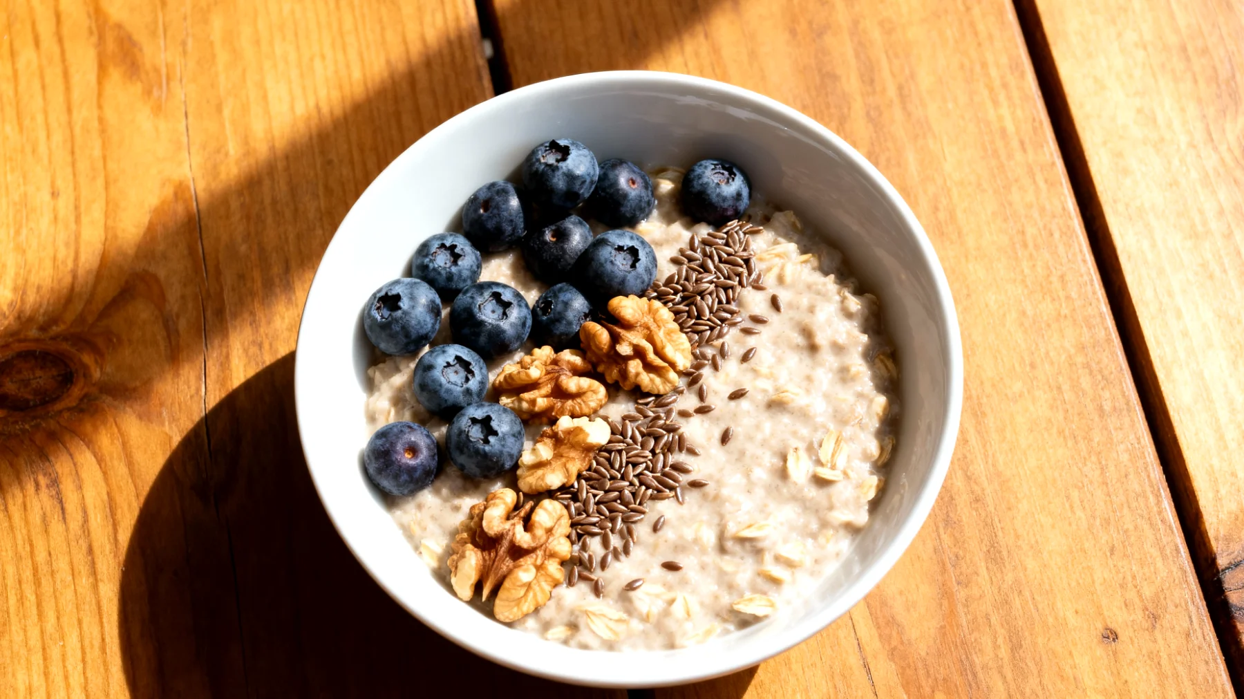 Yulaf ezmesi (porridge) ile ceviz, keten tohumu ve yaban mersini"